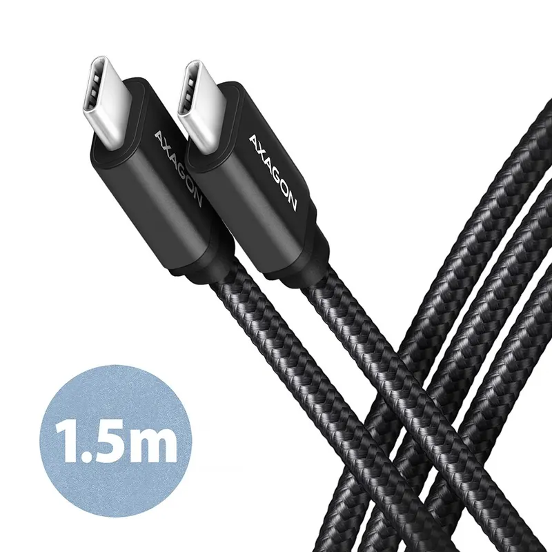 AXAGON BUCM3-CM15AB Kabel USB-C - USB-C, 1.5m, PD 60W, 3A, ALU, oplot czarny