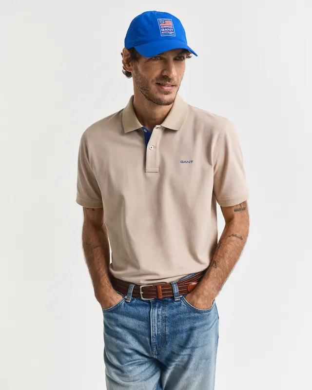 Gant Polo Męski Z Krótkim Rękawem Regular Fit Beżowy
