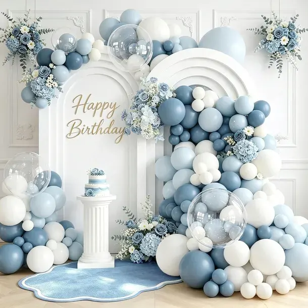 Zestaw łuku balonowego 113 szt. niebieski na baby shower, chrzest, urodziny