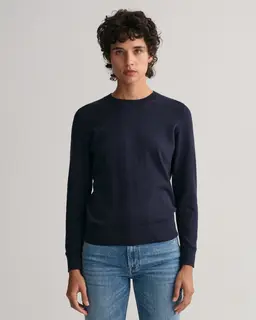 Gant Bawełniany Sweter Damski Z Okrągłym Kołnierzykiem Regular Fit Granatowy