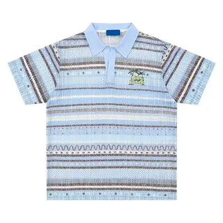 American Retro Gradient Striped Hollow POLO Shirt Short Sleeved T-shirt for Men and Couples Loose Casual Top Soft and Breathable