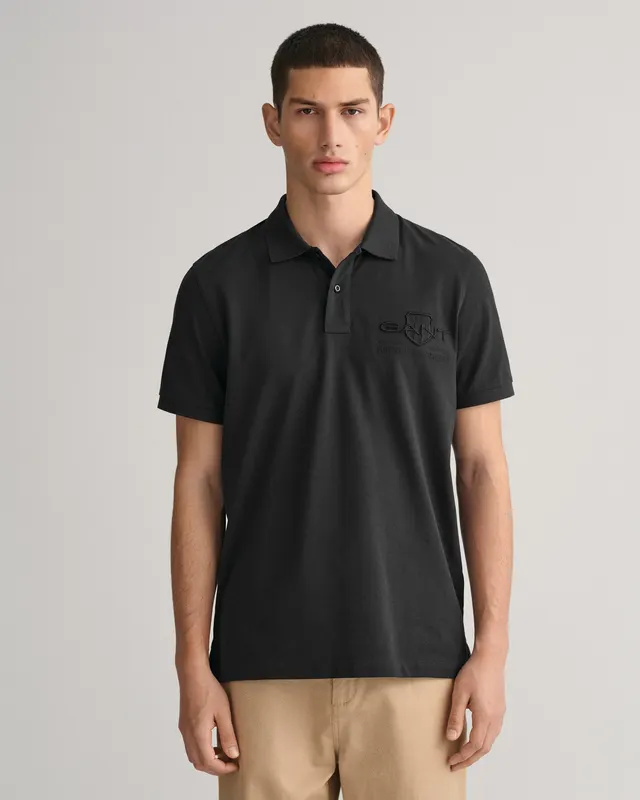 Gant Koszulka Polo Męska Z Nadrukiem Regular Fit Czarna