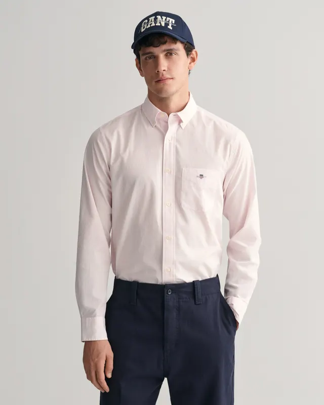 Gant Koszula Męska W Paski Z Długim Rękawem Regular Fit Różowa
