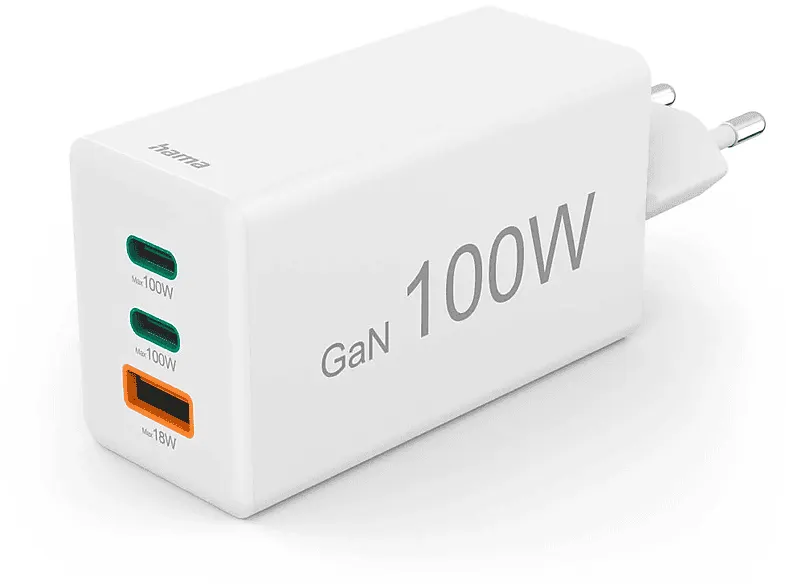 Ładowarka sieciowa HAMA GaN 2xUSB-C 1xUSB-A PD 100W Biały