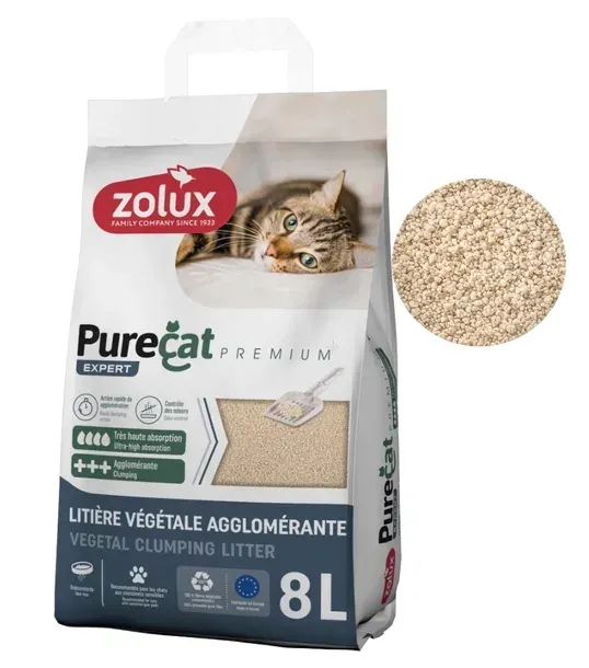 Zolux Purecat Premium żwirek roślinny kukurydziany zbrylający dla kota 8 l