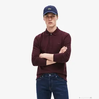 Lacoste Elastyczna Koszulka Polo Paris Regular Fit I Piqué Bordowa Męskie Bordowy