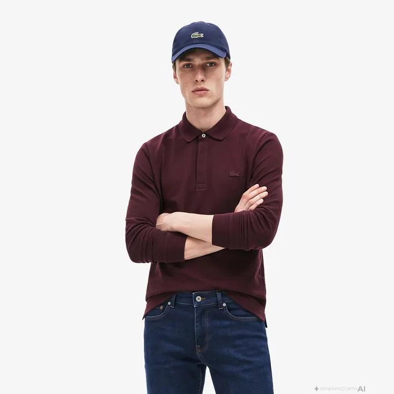 Lacoste Elastyczna Koszulka Polo Paris Regular Fit I Piqué Bordowa Męskie Bordowy