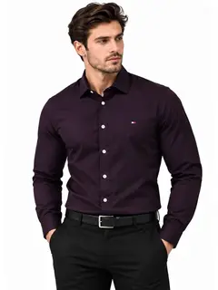 Koszula Tommy Hilfiger Ciemno Purpurowa elatyczna Easy Care Regular Fit Taliowana r. L