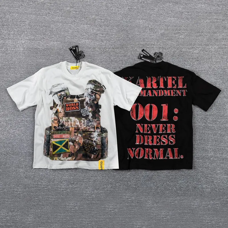 Guapi Retro Tactical Jacket - Double-Sided Short Sleeve - Vintage Heavy Wash T-Shirt
