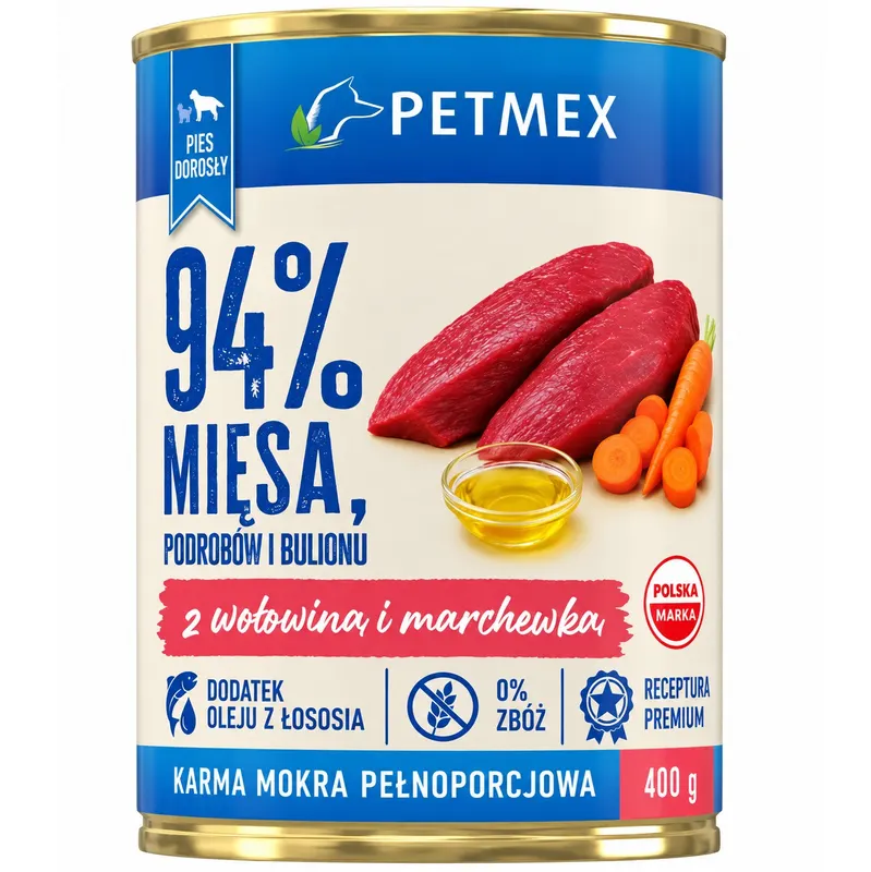 PETMEX z wołowiną i marchewką - mokra karma dla psa - 400g