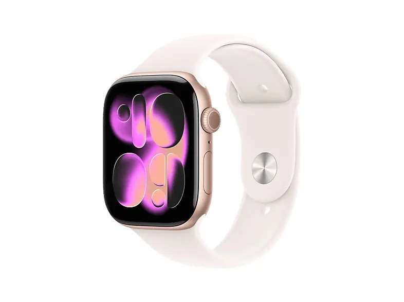 Smartwatch APPLE Watch Series 11 GPS, koperta 46mm z aluminium w kolorze różowego złota, pasek sportowy łagodnego różu - rozmiar M/L MEV74MP/A