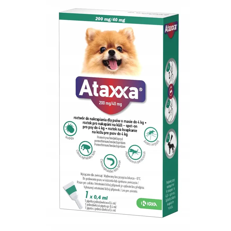 ATAXXA 200mg/40mg (1-4kg) - krople na pchły i kleszcze dla psa - 1x0,4ml