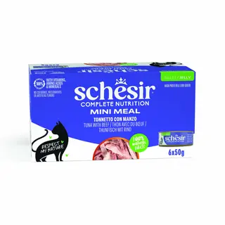 Schesir Complete Nutrition, filet w galarecie, 6 x 50 g w puszce - Tuńczyk z wołowiną