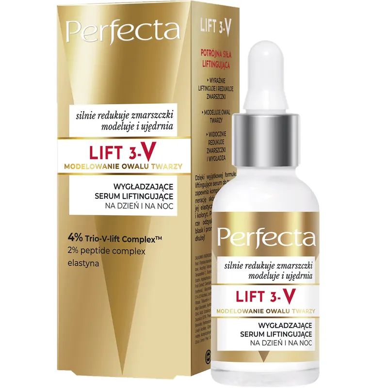 Perfecta Lift 3-V wygładzające serum liftingujące na dzień i noc z 4% Trio-V-lift Complex™, 2% Peptide Complex, elastyną i skwalanem 30 ml