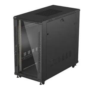 Lanberg Szafa instalacyjna rack stojąca 19" 22U 600x1200 czarna drzwi przeszklone (flat pack)