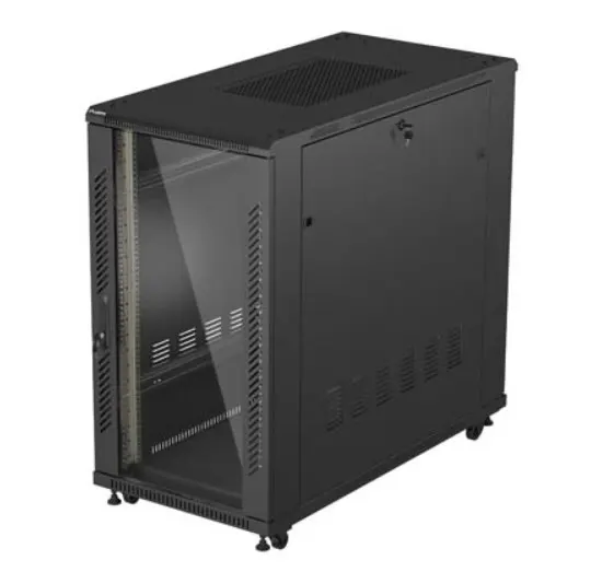 Lanberg Szafa instalacyjna rack stojąca 19" 22U 600x1200 czarna drzwi przeszklone (flat pack)