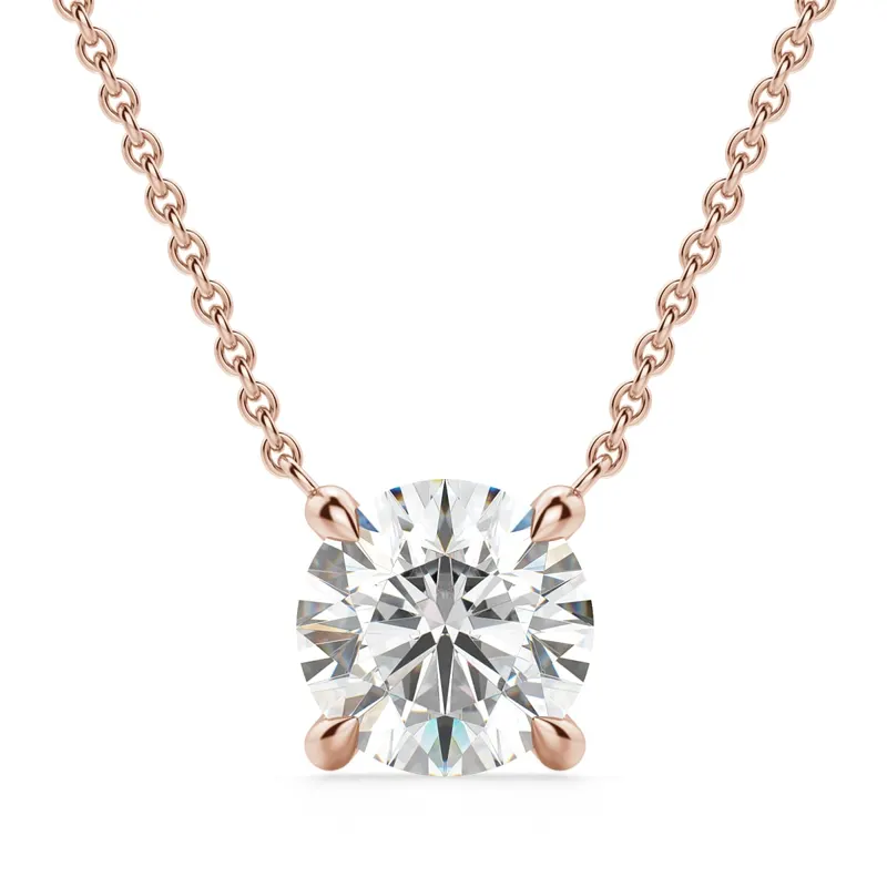 Okrągły Naszyjnik Claw Prong 0.75 kt Laboratoryjny Diament 585 Różowe Złoto (14K)