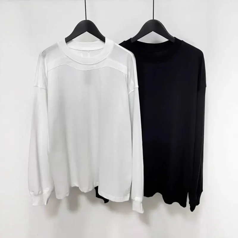 RO Style Deconstructed Rick Patchwork Solid-Color Loose-Fit Casual Minimalist Versatile Long-Sleeve Layering T-Shirt