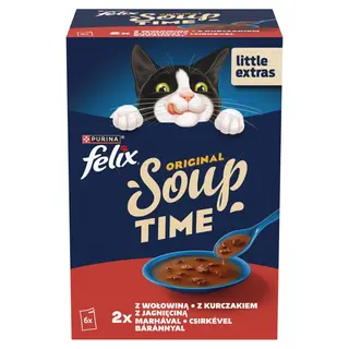 PURINA Felix Original Soup Time Box Wiejskie smaki Wołowina, jagnięcina, kurczak - mokra karma dla kota - 6x48g