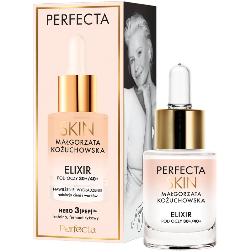 Perfecta Skin Małgorzata Kożuchowska elixir pod oczy 30/40+ z kofeiną, fermentem ryżowym i peptydami 15 ml