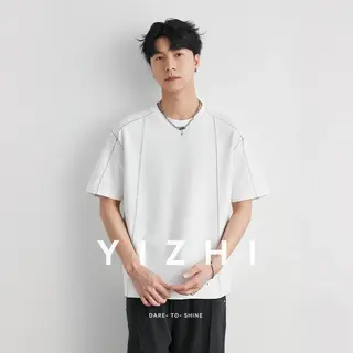 Men's Heavyweight 240g Stitch Trim Split Short Sleeve T-shirt 2026 Summer Crew Neck Loose Drop Shoulder Casual Versatile Top