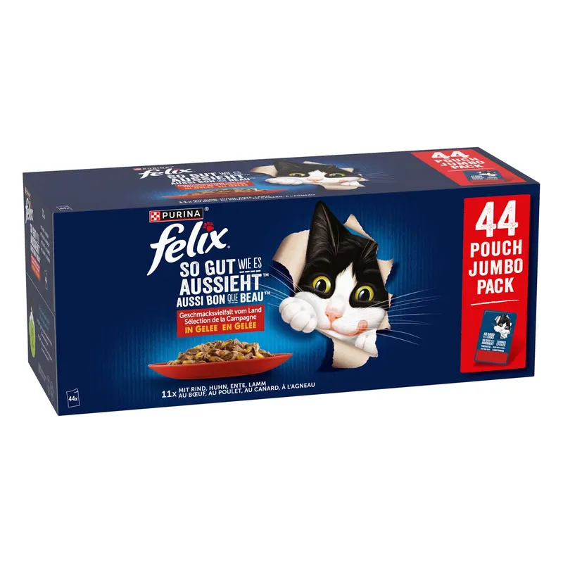 25% taniej! Megapakiet Felix, karma mokra dla kota, 88 x 80 g / 88 x 85 g - Kurczak, wołowina, kaczka, jagnięcina w galarecie, "so gut wie es aussieht", 88 x 85 g
