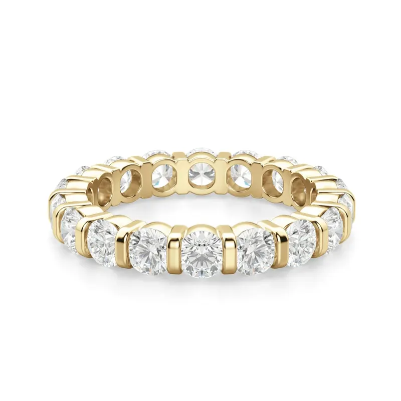 Obrączka Ślubna Eternity Bar Set z Okrągłymi Kamieniami 3.00 mm Laboratoryjny Diament 585 Żółte Złoto (14K)