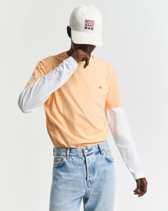 Gant T-Shirt Męski Z Okrągłym Dekoltem Regular Fit Pomarańczowy