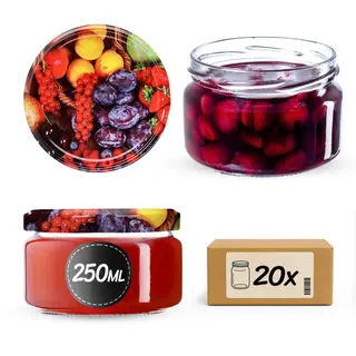 Słoiki na przetwory Denia 250ml 20szt fi 82 mm + wieczko "Mix Owoców"