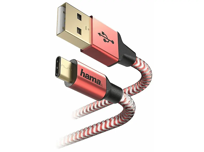Kabel USB typ C HAMA Reflected 1.5m Czerwony 00178296