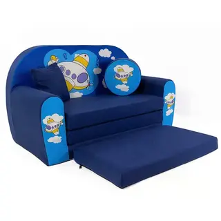 SOFA PIANKOWA KANAPA DZIECI MATERAC PODUSZKA ŁÓŻECZKO PUFA ROZKŁADANA BLUE