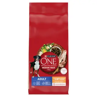 PURINA One Adult Medium/Maxi Bogata w kurczaka z ryżem - sucha karma dla psa - 12kg
