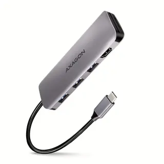 AXAGON HMC-HCR3A Wieloportowy hub USB-C 5w1, 5Gbps, 3x USB-A, HDMI 4K/30Hz, SD/microSD, kabel 20 cm