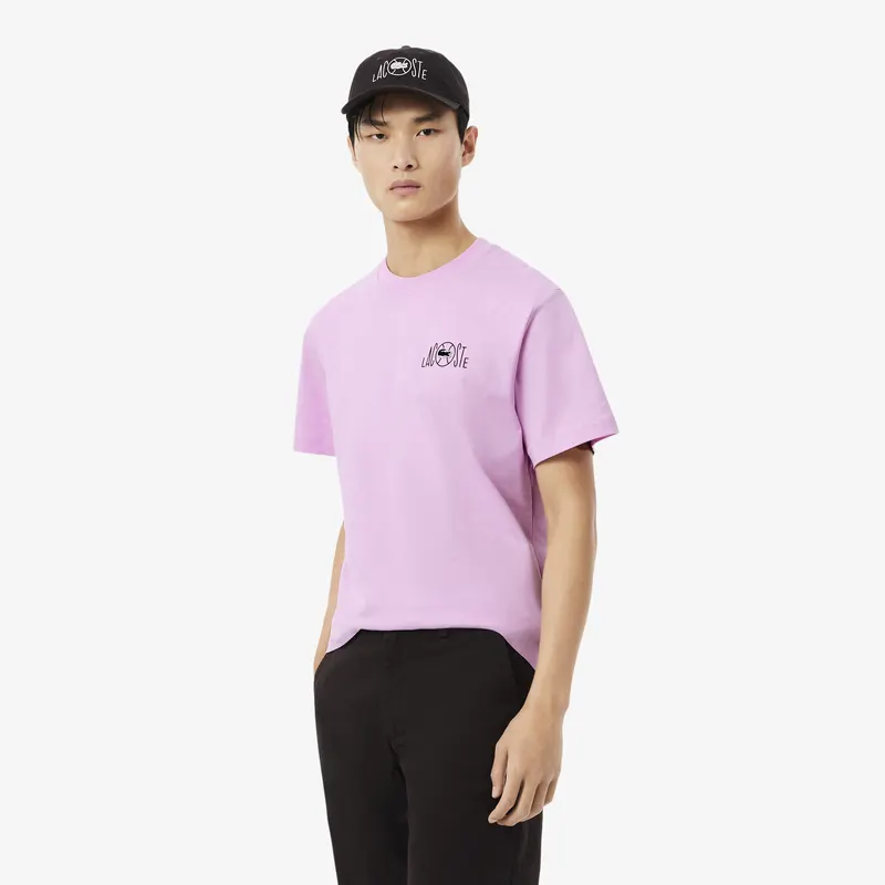 Lacoste Bawełniany T-Shirt Z Nadrukiem Męskie Różowy