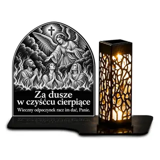 Duży znicz solarny LED XL - Dusze czyśćcowe - modlitwa i nadzieja - grawer