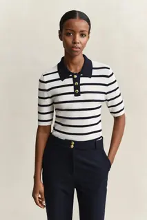 Gant Sweter Damski Slim Fit W Paski Z Kołnierzykiem