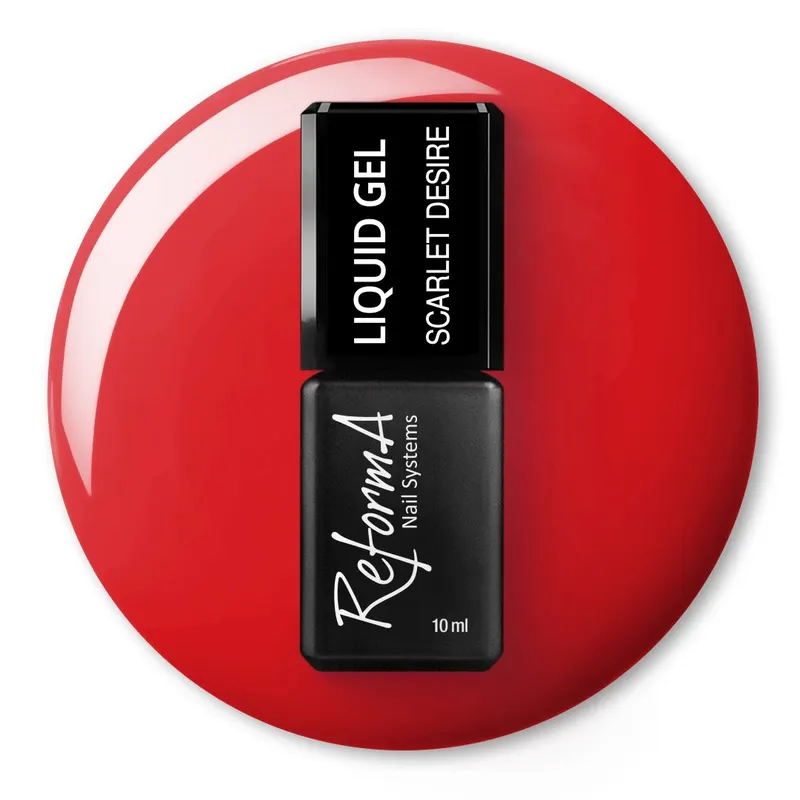 Żel w pędzelku, do szybkiego uzupełniania, kolorowy, czerwony żel w butelce Liquid Gel - Scarlet Desire, 10 ml