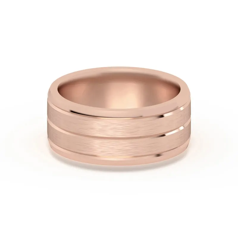 Klasyczna Beveled Comfort Fit Satenowa Męska Obrączka Ślubna 585 Różowe Złoto (14K) 8 MM
