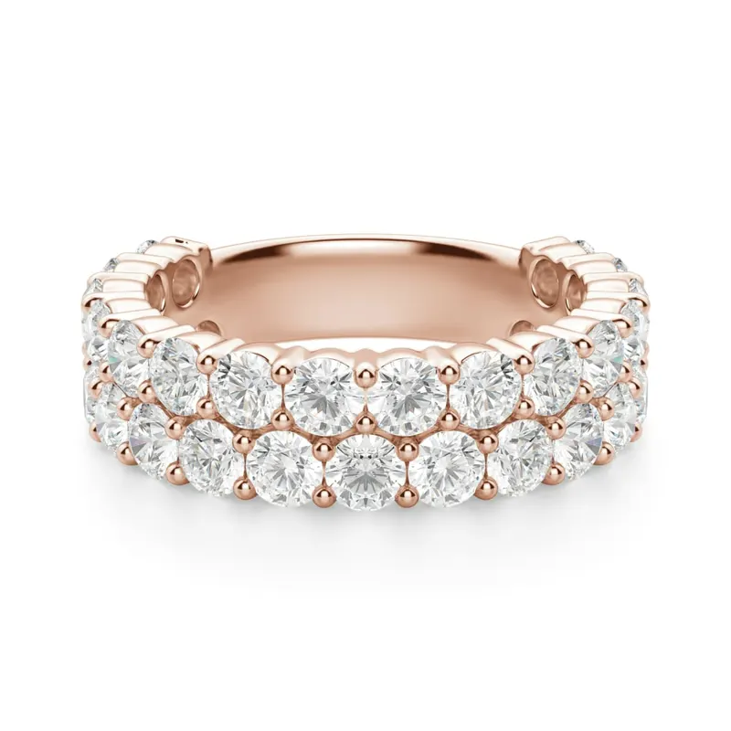 Obrączka Ślubna Half Eternity Pave z Okrągłymi Kamieniami 2.70 mm Laboratoryjny Diament 585 Różowe Złoto (14K)