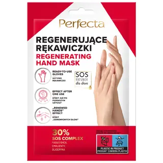 Perfecta Pharmacy regenerujące rękawiczki do dłoni z 30% SOS Complex, masłem shea, emolientami i gliceryną 1 para