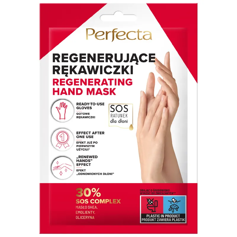 Perfecta Pharmacy regenerujące rękawiczki do dłoni z 30% SOS Complex, masłem shea, emolientami i gliceryną 1 para