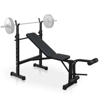 ChoyClit Wielofunkcyjna stacja siłowa z boosterem sprężynowym, ławka hantlowa stalowa, obciążenie 120 kg, czarna, prezent