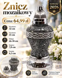 ZNICZ MOZAJKOWY SREBRNY 32 CM – ELEGANCKI LAMPION PREMIUM