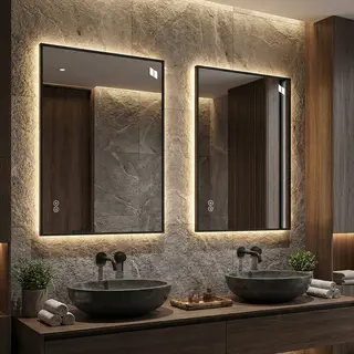 Lustro łazienkowe LED 50x70 cm z ramą aluminiową, podświetlenie tylne, funkcja przeciwmgielna, 3 kolory światła, bezstopniowa regulacja jasności, fu..