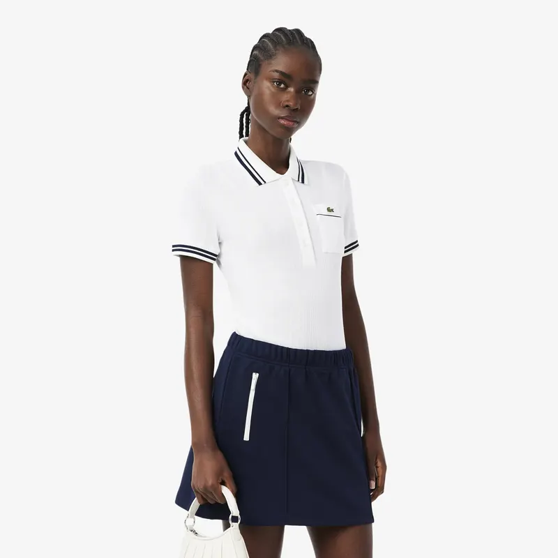 Lacoste Dopasowana Prążkowana Koszulka Polo Wyprodukowana We Francji