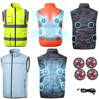 Summer Vest Air-Conditioned Workwear Fan-Cooled Breathable Vest Ice-Cool 4 Fans Cooling Outdoor Camping Work Sports Garment Vest