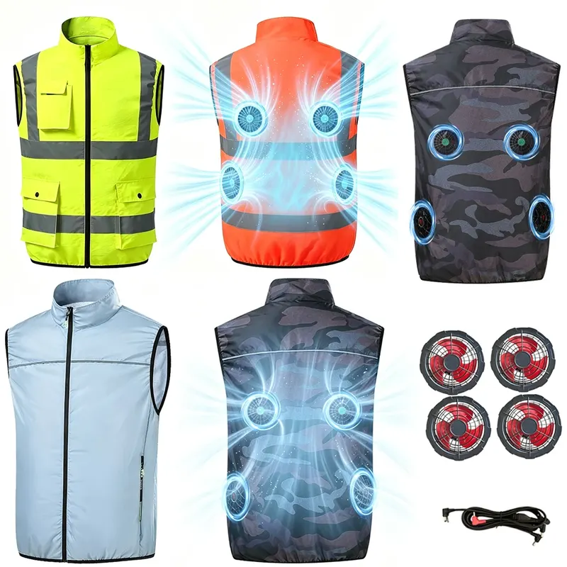 Summer Vest Air-Conditioned Workwear Fan-Cooled Breathable Vest Ice-Cool 4 Fans Cooling Outdoor Camping Work Sports Garment Vest