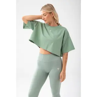 Zielony T-shirt damski crop top TRECGIRLBASIC T-SHIRT 160 GREEN - M/L