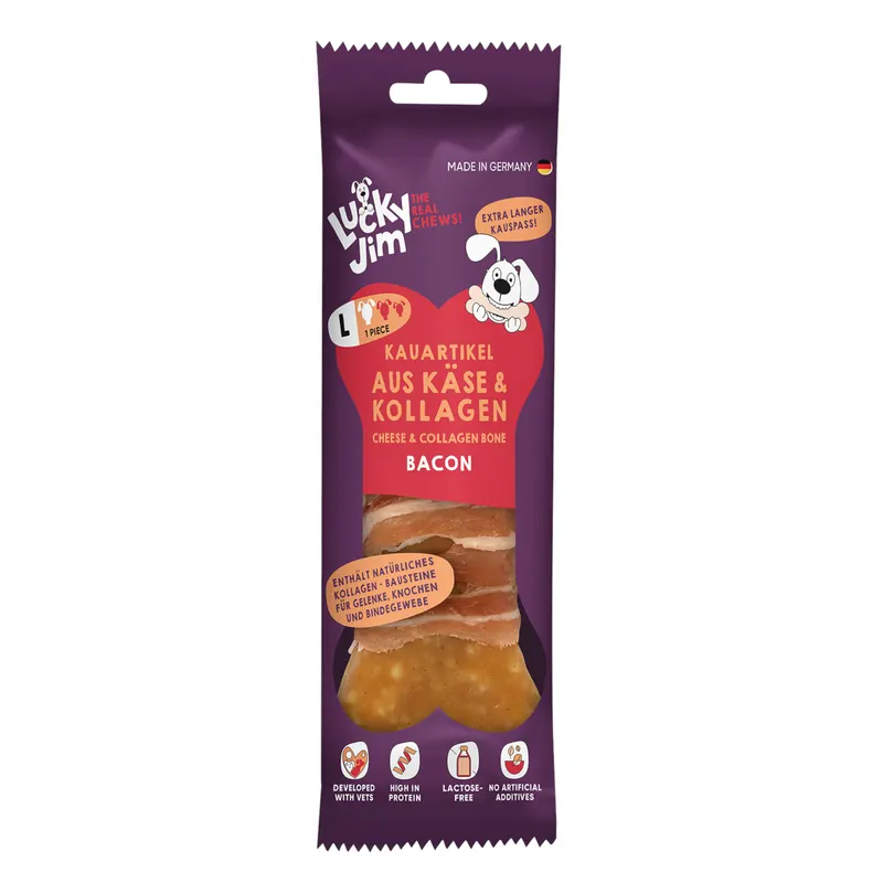Lucky Jim Kość do żucia L - Ser i kolagen, bekon (3 x 120 g)