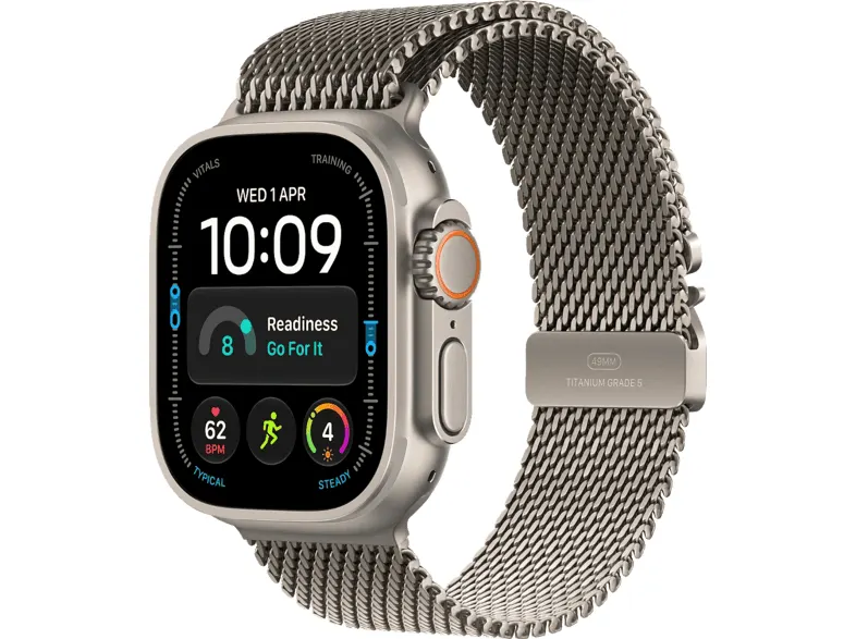 Smartwatch APPLE Watch Ultra 4 GPS + Cellular, koperta 49mm z tytanu w kolorze naturalnym, bransoleta mediolańska naturalnym - rozmiar M MJA94QP/A